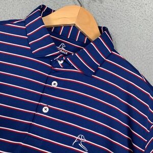 Rhoback The Old Glory Polo Men's Large L Ocean Blue Stripe Short Sleeve Golf UPF